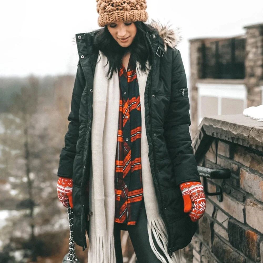 Red White Grey Fair Isle Mittens Gloves